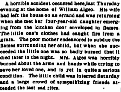 1901 article on death of Virgie Algeo